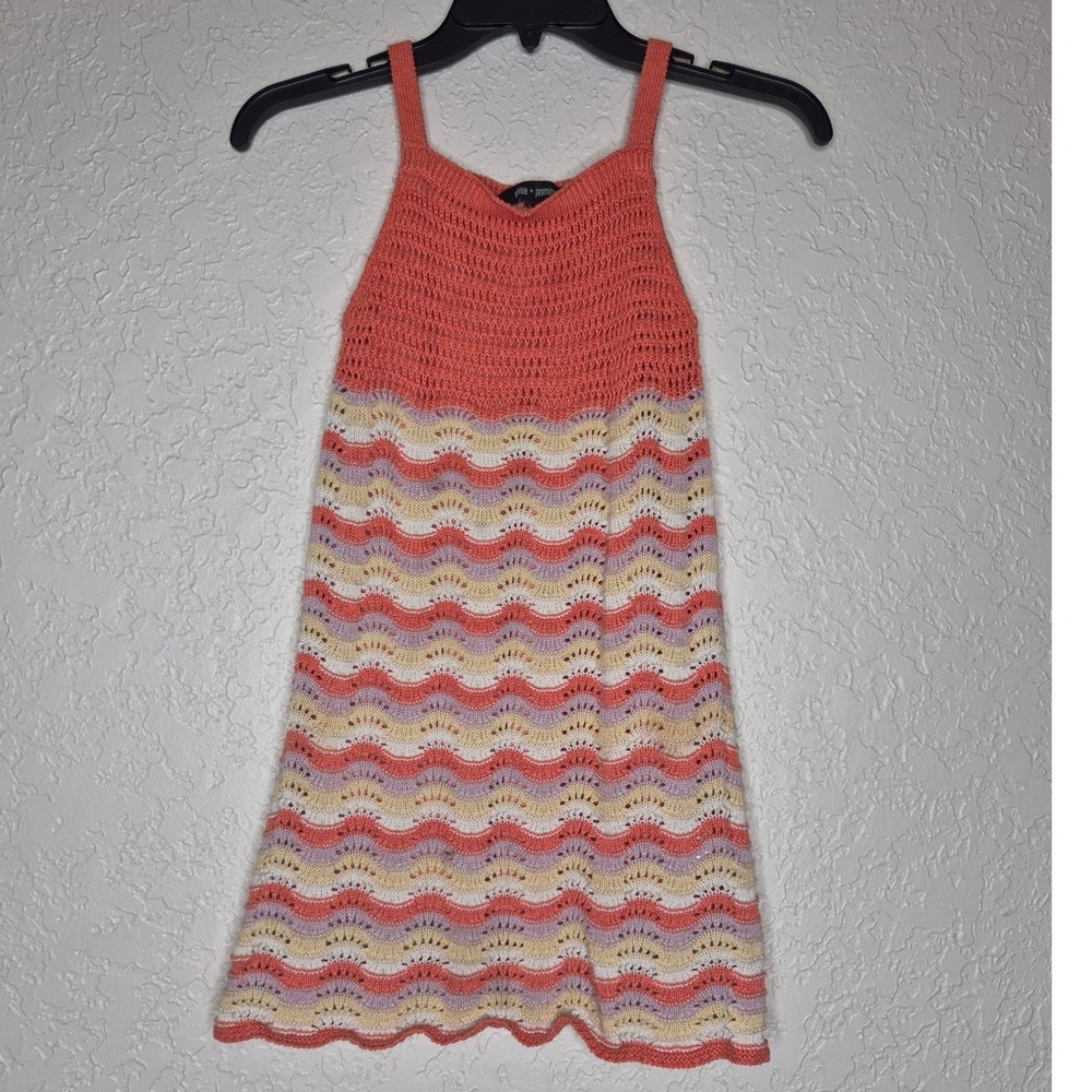 Chloe + Jasmine Girls Crochet Knit Chevron Dress Coral Pink Size 7 Bohemian